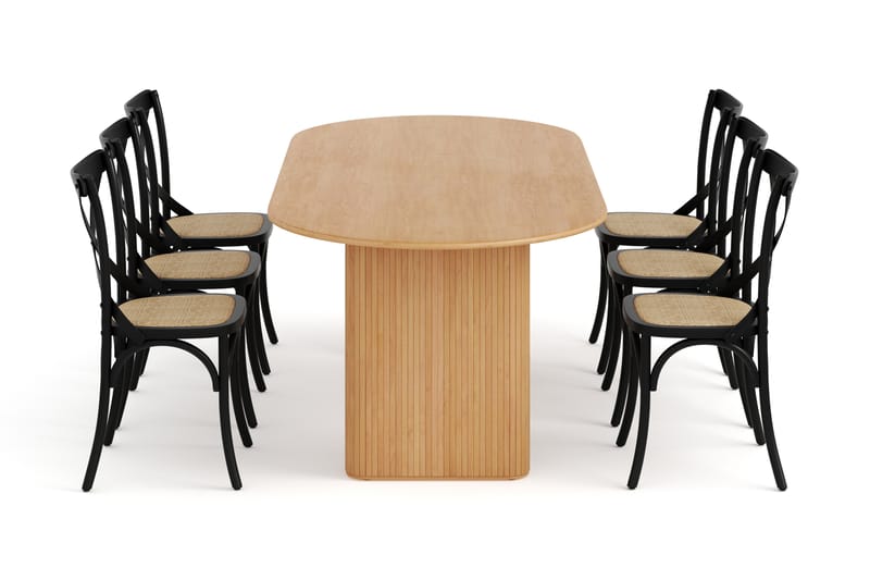 Noira Spisebord 220 cm Eik med 6 Kalb Spisestoler - Brun - Møbler - Bord - Spisegruppe