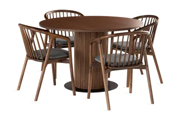 Noira Spisegruppe 120 cm Rundt Spisebord med 4 Noira Stoler - Valnøtt - Møbler - Bord - Spisegruppe