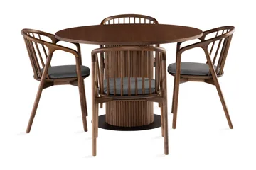 Noira Spisegruppe 120 cm Rundt Spisebord med 4 Noira Stoler - Valnøtt - Møbler - Bord - Spisegruppe