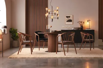 Noira Spisegruppe 120 cm Rundt Spisebord med 4 Noira Stoler - Valnøtt - Møbler - Bord - Spisegruppe