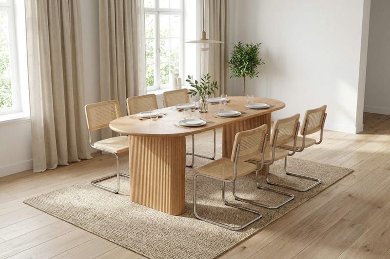 Noira spisegruppe rektangulær 180 cm eik med 6 Build spisestoler - Eik - Møbler - Bord - Spisegruppe