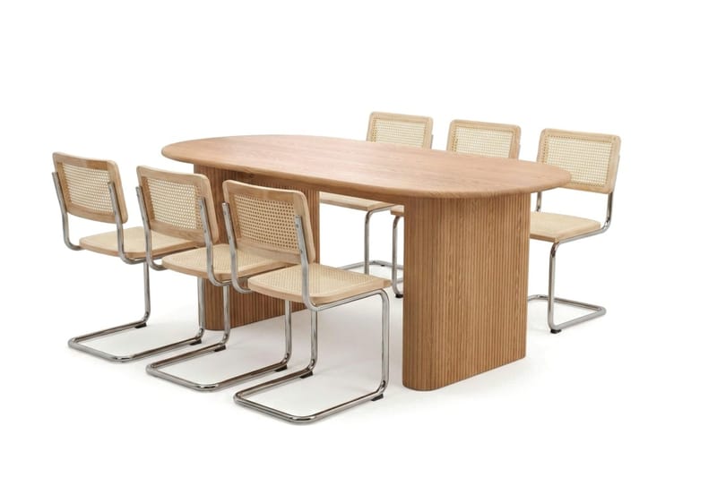 Noira spisegruppe rektangulær 180 cm eik med 6 Build spisestoler, Eik