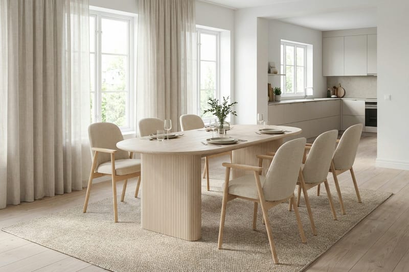 Noira spisegruppe rektangulær 180 cm hvitlasert med 6 Reciclar spisestoler - Hvitlasert - Møbler - Bord - Spisegruppe