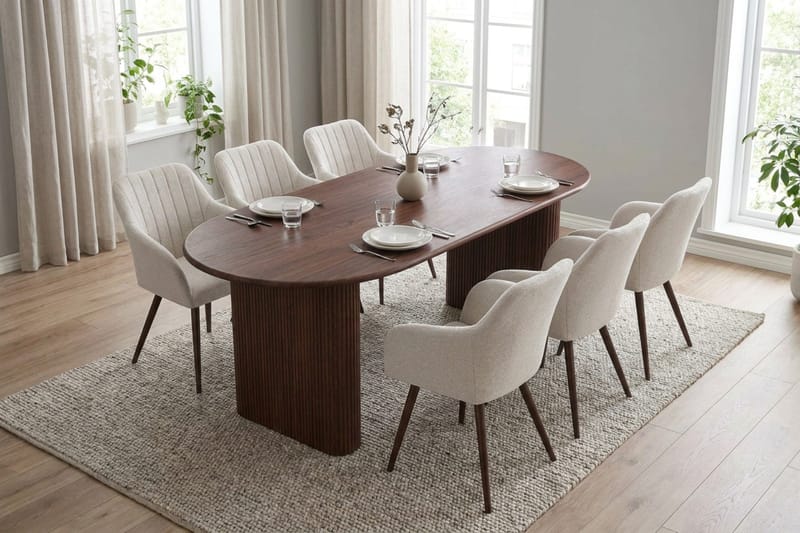 Noira spisegruppe rektangulær 180 cm valnøtt med 6 Filippa spisestoler - Valnøtt - Møbler - Bord - Spisegruppe