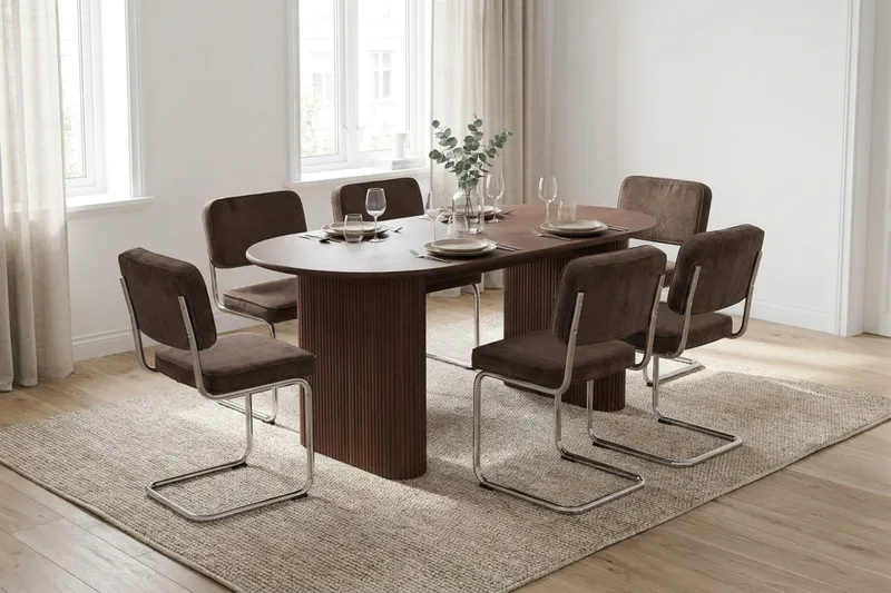 Noira spisegruppe rektangulær 180 cm valnøtt med 6 Milva spisestoler - Valnøtt - Møbler - Bord - Spisegruppe