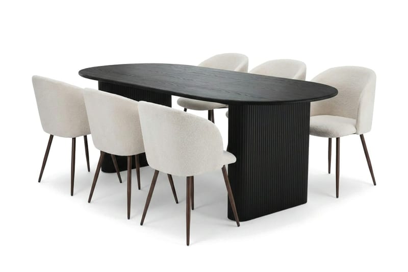 Noira spisegruppe uttrekkbar 160–220 cm svart med 6 Greya spisestoler, Svart