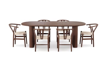 Noira spisegruppe uttrekkbar 160-220 cm valnøtt med 6 Dastoori spisestoler - Valnøtt - Møbler - Bord - Spisegruppe
