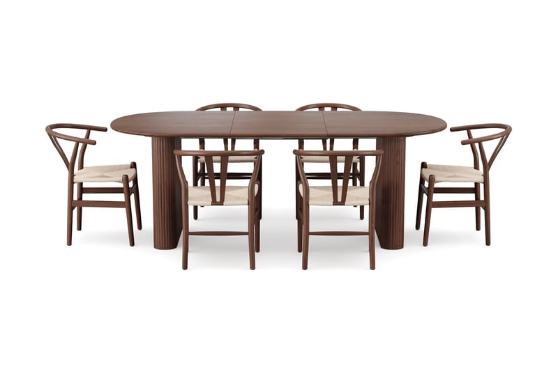 Noira spisegruppe uttrekkbar 160-220 cm valnøtt med 6 Dastoori spisestoler - Valnøtt - Møbler - Bord - Spisegruppe