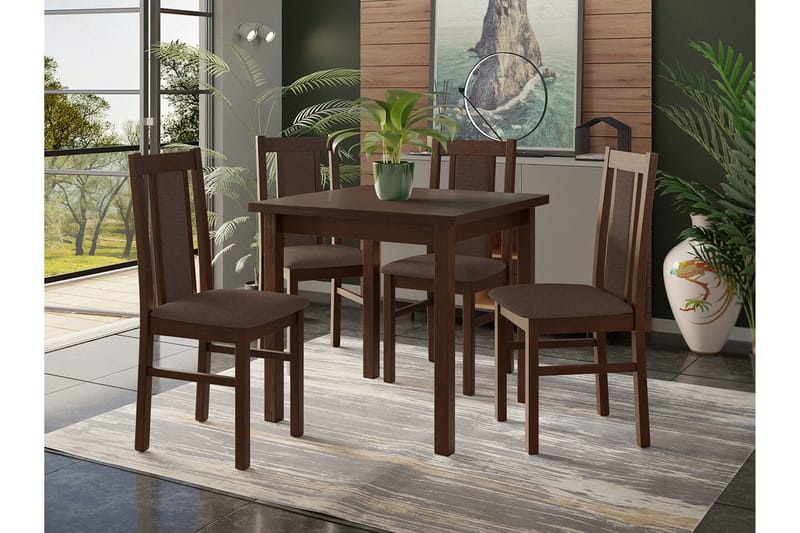 Patrickswell kvadratisk spisegruppe 80x80 cm – Spisebord med 4 spisestoler i tre med polstret rygg - Mørkebrun|Brun - Møbler - Bord - Spisegruppe