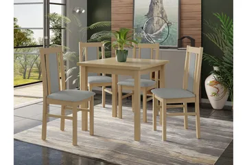 Patrickswell kvadratisk spisegruppe 80x80 cm – Spisebord med 4 spisestoler i tre med polstret rygg - Natur|Grå - Møbler - Bord - Spisegruppe