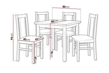 Patrickswell kvadratisk spisegruppe 80x80 cm – Spisebord med 4 spisestoler i tre med polstret rygg - Natur|Olivengrønn - Møbler - Bord - Spisegruppe
