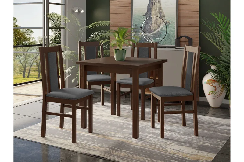 Patrickswell kvadratisk spisegruppe 80x80 cm – Spisebord med 4 spisestoler i tre med polstret rygg - Mørkebrun|Mørkegrå - Møbler - Bord - Spisegruppe