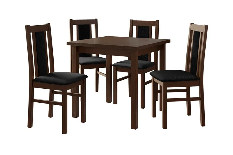 Patrickswell kvadratisk spisegruppe 80x80 cm – Spisebord med 4 spisestoler i tre med polstret rygg, Mørkebrun|Svart