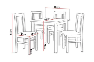 Patrickswell kvadratisk spisegruppe 80x80 cm – Spisebord med 4 spisestoler i tre med polstret rygg - Mørkebrun|Grå - Møbler - Bord - Spisegruppe