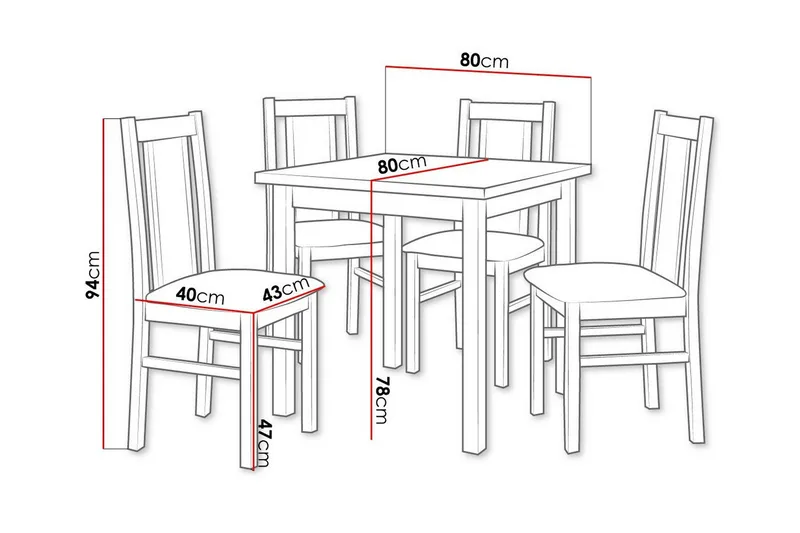 Patrickswell kvadratisk spisegruppe 80x80 cm – Spisebord med 4 spisestoler i tre med polstret rygg - Mørkebrun|Grå - Møbler - Bord - Spisegruppe