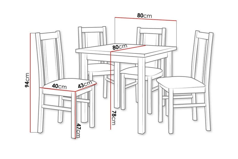 Patrickswell kvadratisk spisegruppe 80x80 cm – Spisebord med 4 spisestoler i tre med polstret rygg - Mørkebrun|Svart - Møbler - Bord - Spisegruppe
