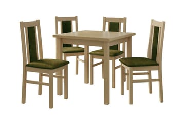 Patrickswell kvadratisk spisegruppe 80x80 cm – Spisebord med 4 spisestoler i tre med polstret rygg - Natur|Olivengrønn - Møbler - Bord - Spisegruppe