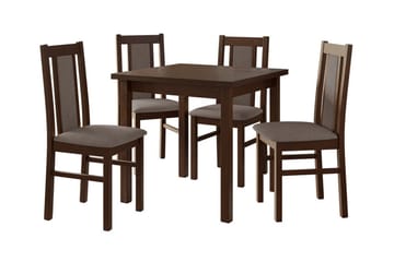 Patrickswell kvadratisk spisegruppe 80x80 cm – Spisebord med 4 spisestoler i tre med polstret rygg - Mørkebrun|Gråbrun - Møbler - Bord - Spisegruppe