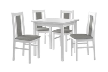 Patrickswell kvadratisk spisegruppe 80x80 cm – Spisebord med 4 spisestoler i tre med polstret rygg - Hvit|Grå - Møbler - Bord - Spisegruppe