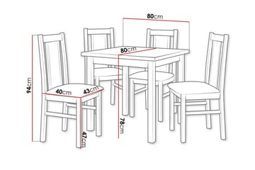 Patrickswell kvadratisk spisegruppe 80x80 cm – Spisebord med 4 spisestoler i tre med polstret rygg - Natur|Svart - Møbler - Bord - Spisegruppe