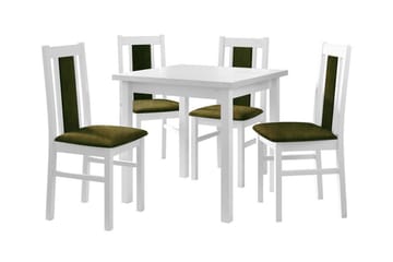 Patrickswell kvadratisk spisegruppe 80x80 cm – Spisebord med 4 spisestoler i tre med polstret rygg - Hvit|Olivengrønn - Møbler - Bord - Spisegruppe