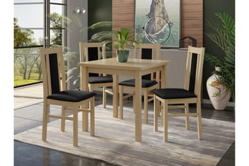 Patrickswell kvadratisk spisegruppe 80x80 cm – Spisebord med 4 spisestoler i tre med polstret rygg - Natur|Svart - Møbler - Bord - Spisegruppe