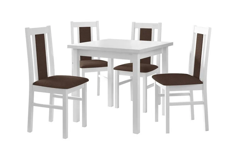 Patrickswell Kvadratisk Spisegruppe 80x80 cm – Spisebord med 4 Spisestoler med Trukket Rygg i Tre, Hvit|Brun