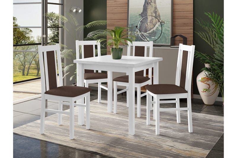 Patrickswell Kvadratisk Spisegruppe 80x80 cm – Spisebord med 4 Spisestoler med Trukket Rygg i Tre - Hvit|Brun - Møbler - Bord - Spisegruppe