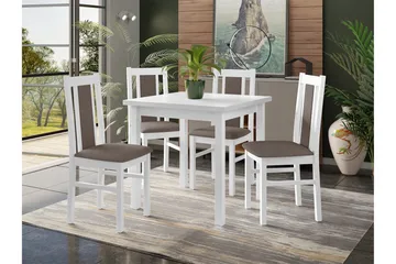 Patrickswell Kvadratisk Spisegruppe 80x80 cm – Spisebord med 4 Spisestoler med Trukket Rygg i Tre - Hvit|Gråbrun - Møbler - Bord - Spisegruppe