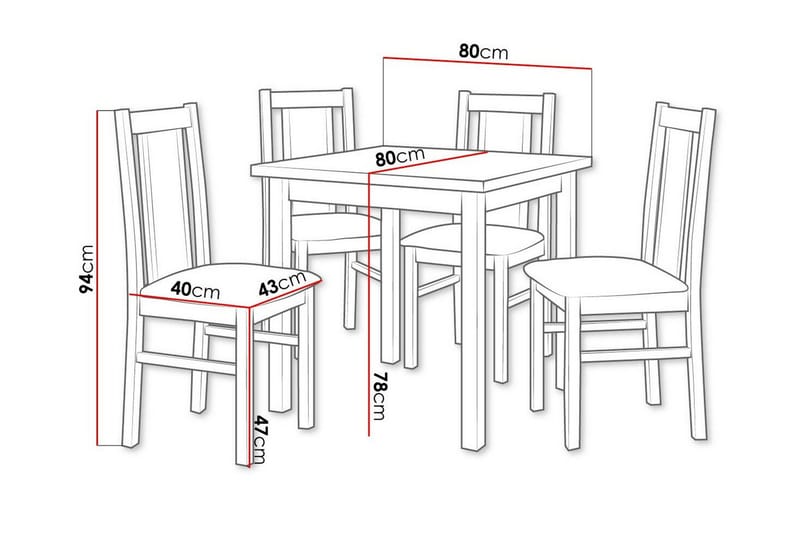 Patrickswell Kvadratisk Spisegruppe 80x80 cm – Spisebord med 4 Spisestoler med Trukket Rygg i Tre - Hvit|Gråbrun - Møbler - Bord - Spisegruppe