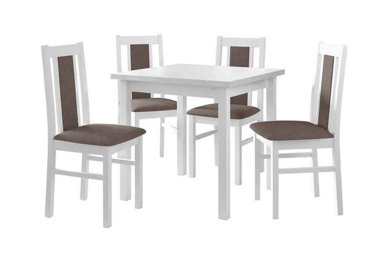 Patrickswell Kvadratisk Spisegruppe 80x80 cm – Spisebord med 4 Spisestoler med Trukket Rygg i Tre, Hvit|Gråbrun