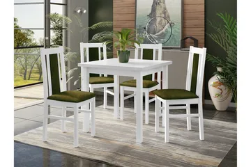 Patrickswell Kvadratisk Spisegruppe 80x80 cm – Spisebord med 4 Spisestoler med Trukket Rygg i Tre - Hvit|Olivengrønn - Møbler - Bord - Spisegruppe