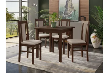 Patrickswell Kvadratisk Spisegruppe 80x80 cm – Spisebord med 4 Spisestoler med Trukket Rygg i Tre - Mørkebrun|Beige - Møbler - Bord - Spisegruppe
