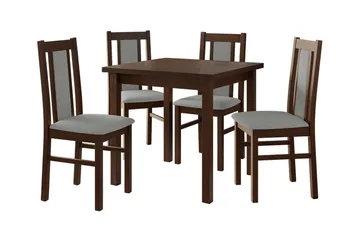 Patrickswell Kvadratisk Spisegruppe 80x80 cm – Spisebord med 4 Spisestoler med Trukket Rygg i Tre - Mørkebrun|Grå - Møbler - Bord - Spisegruppe