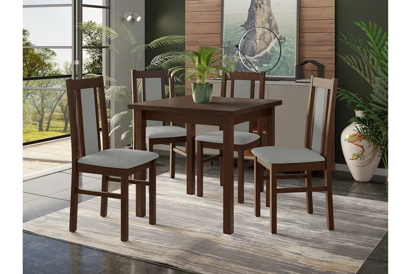 Patrickswell Kvadratisk Spisegruppe 80x80 cm – Spisebord med 4 Spisestoler med Trukket Rygg i Tre - Mørkebrun|Grå - Møbler - Bord - Spisegruppe