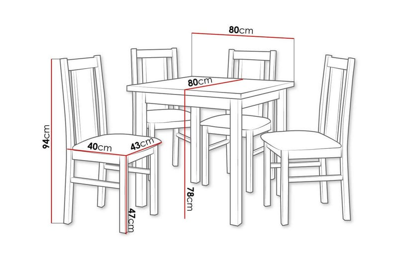Patrickswell Kvadratisk Spisegruppe 80x80 cm – Spisebord med 4 Spisestoler med Trukket Rygg i Tre - Mørkebrun|Grå - Møbler - Bord - Spisegruppe