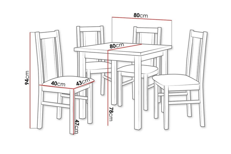 Patrickswell Kvadratisk Spisegruppe 80x80 cm – Spisebord med 4 Spisestoler med Trukket Rygg i Tre - Mørkebrun|Gråbrun - Møbler - Bord - Spisegruppe