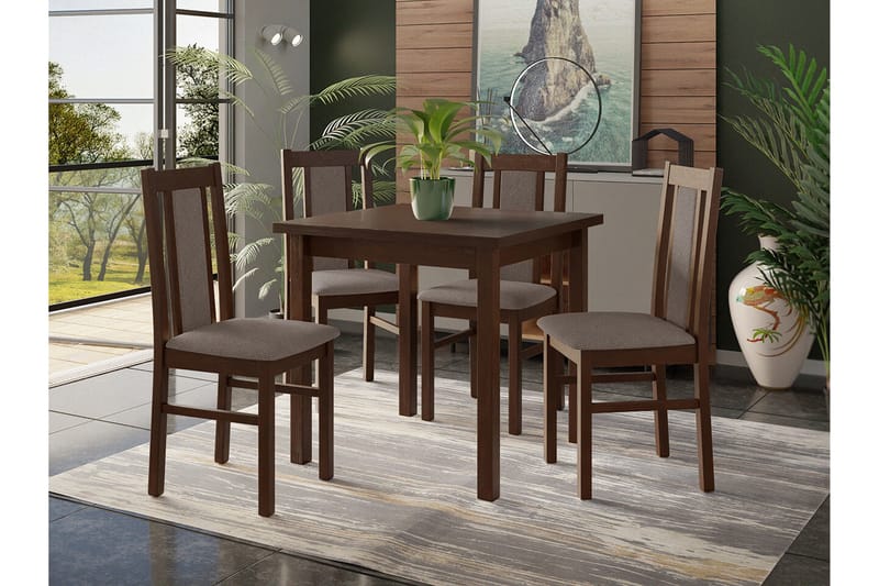 Patrickswell Kvadratisk Spisegruppe 80x80 cm – Spisebord med 4 Spisestoler med Trukket Rygg i Tre - Mørkebrun|Gråbrun - Møbler - Bord - Spisegruppe