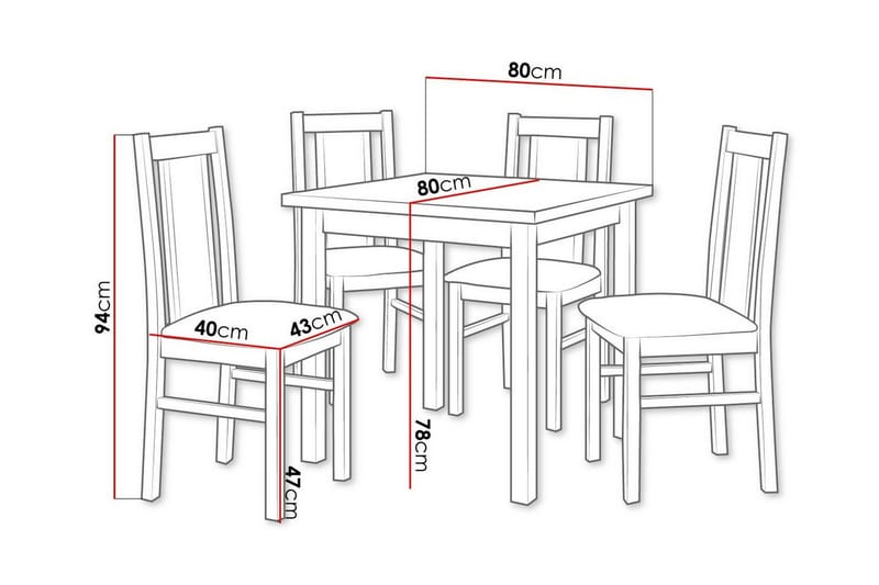Patrickswell Kvadratisk Spisegruppe 80x80 cm – Spisebord med 4 Spisestoler med Trukket Rygg i Tre - Mørkebrun|Olivengrønn - Møbler - Bord - Spisegruppe