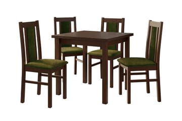 Patrickswell Kvadratisk Spisegruppe 80x80 cm – Spisebord med 4 Spisestoler med Trukket Rygg i Tre - Mørkebrun|Olivengrønn - Møbler - Bord - Spisegruppe