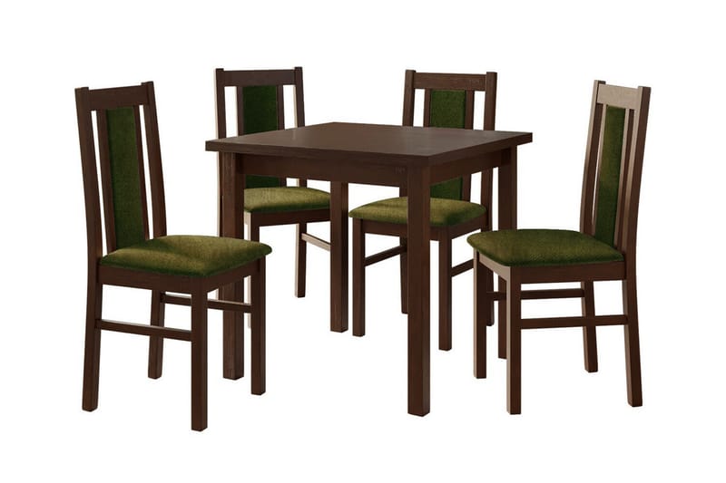 Patrickswell Kvadratisk Spisegruppe 80x80 cm – Spisebord med 4 Spisestoler med Trukket Rygg i Tre, Mørkebrun|Olivengrønn