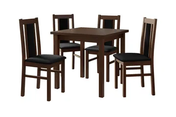 Patrickswell Kvadratisk Spisegruppe 80x80 cm – Spisebord med 4 Spisestoler med Trukket Rygg i Tre - Mørkebrun|Svart - Møbler - Bord - Spisegruppe