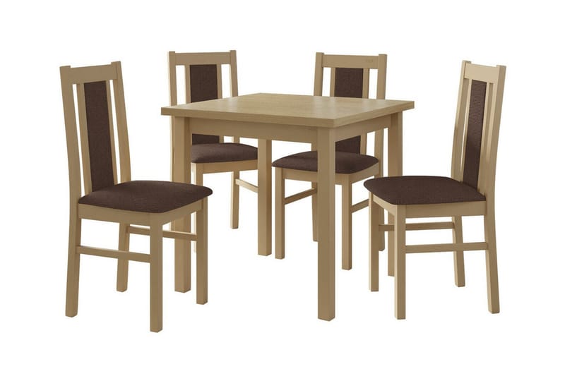 Patrickswell Kvadratisk Spisegruppe 80x80 cm – Spisebord med 4 Spisestoler med Trukket Rygg i Tre, Natur|Brun