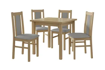 Patrickswell Kvadratisk Spisegruppe 80x80 cm – Spisebord med 4 Spisestoler med Trukket Rygg i Tre - Natur|Grå - Møbler - Bord - Spisegruppe