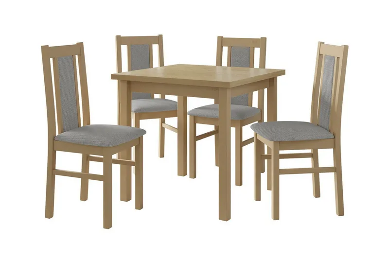 Patrickswell Kvadratisk Spisegruppe 80x80 cm – Spisebord med 4 Spisestoler med Trukket Rygg i Tre, Natur|Grå