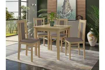 Patrickswell Kvadratisk Spisegruppe 80x80 cm – Spisebord med 4 Spisestoler med Trukket Rygg i Tre - Natur|Gråbrun - Møbler - Bord - Spisegruppe