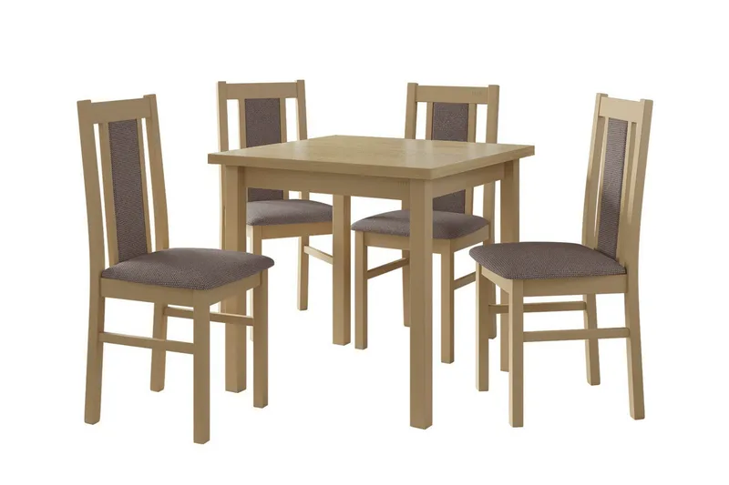 Patrickswell Kvadratisk Spisegruppe 80x80 cm – Spisebord med 4 Spisestoler med Trukket Rygg i Tre, Natur|Gråbrun