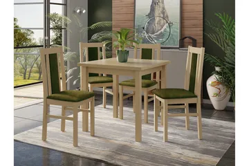 Patrickswell Kvadratisk Spisegruppe 80x80 cm – Spisebord med 4 Spisestoler med Trukket Rygg i Tre - Natur|Olivengrønn - Møbler - Bord - Spisegruppe