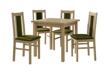 Patrickswell Kvadratisk Spisegruppe 80x80 cm – Spisebord med 4 Spisestoler med Trukket Rygg i Tre - Natur|Olivengrønn - Møbler - Bord - Spisegruppe
