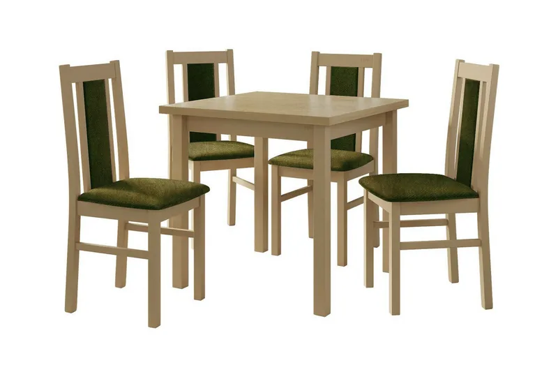 Patrickswell Kvadratisk Spisegruppe 80x80 cm – Spisebord med 4 Spisestoler med Trukket Rygg i Tre, Natur|Olivengrønn